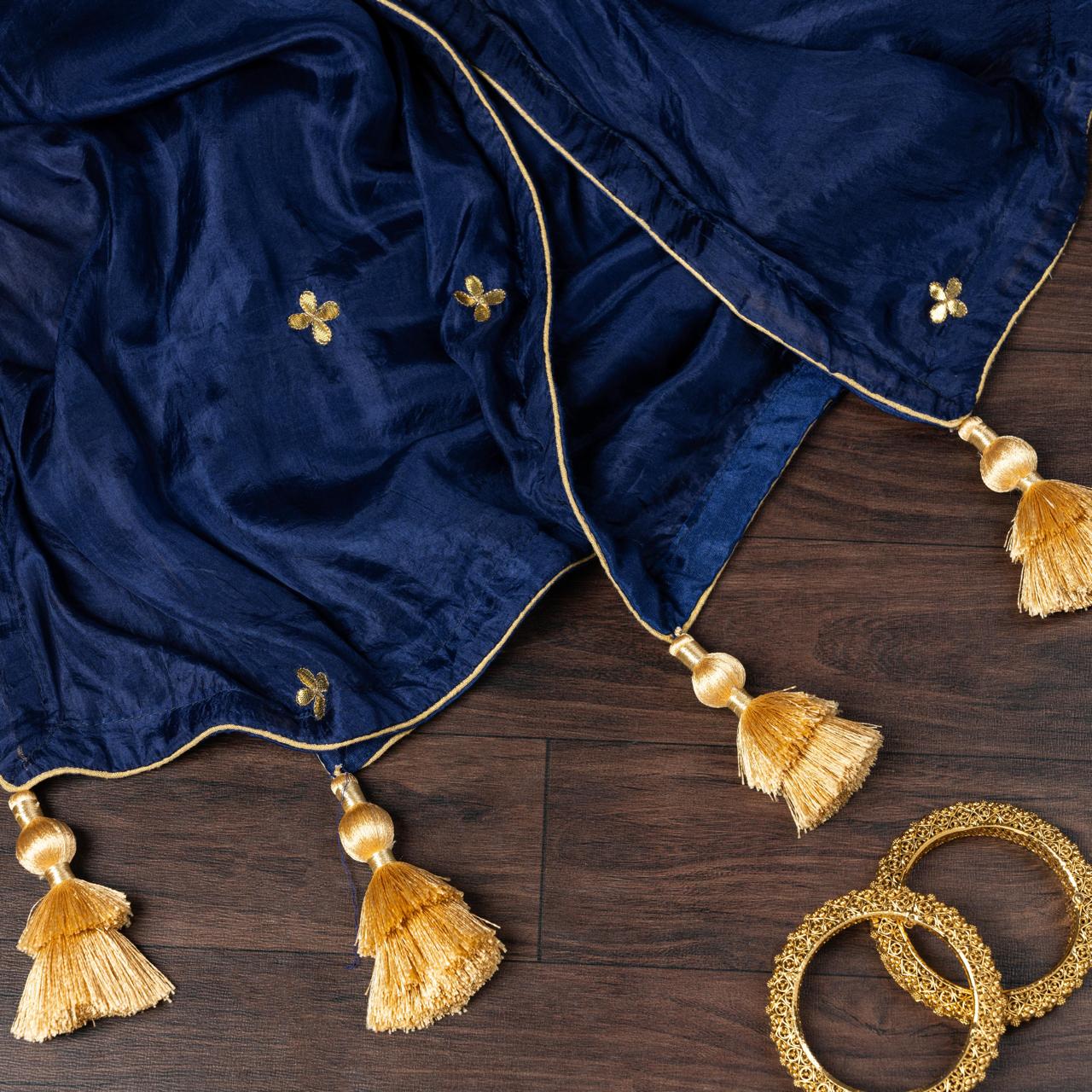 Nargis Mugda Azure Tassel Dupatta