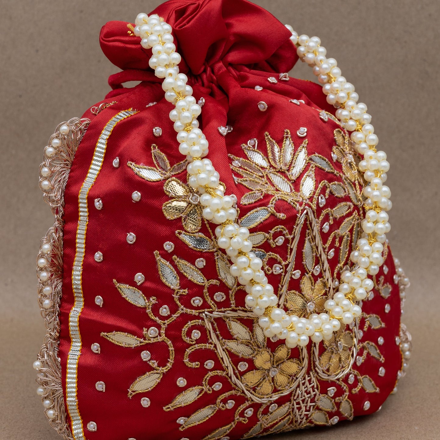 Saanj Women Red Satin Rajwadi Edit Designer Potlis