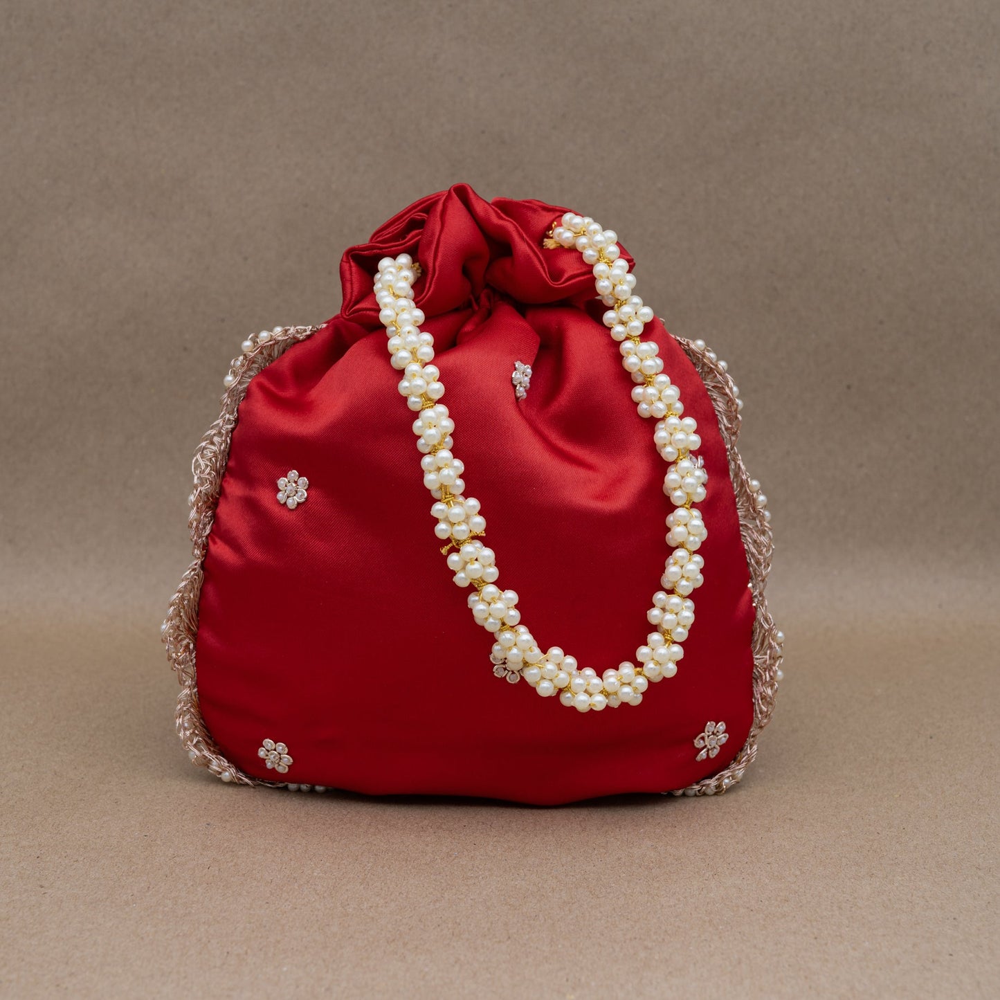 Saanj Women Red Satin Rajwadi Edit Designer Potlis