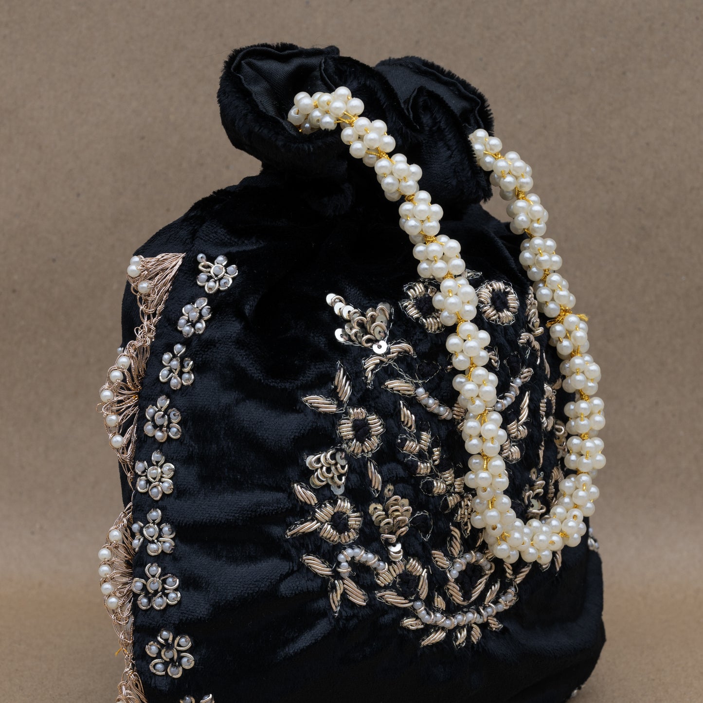 Saanj Women Black VELVET Rajwadi Edit Designer Potlis