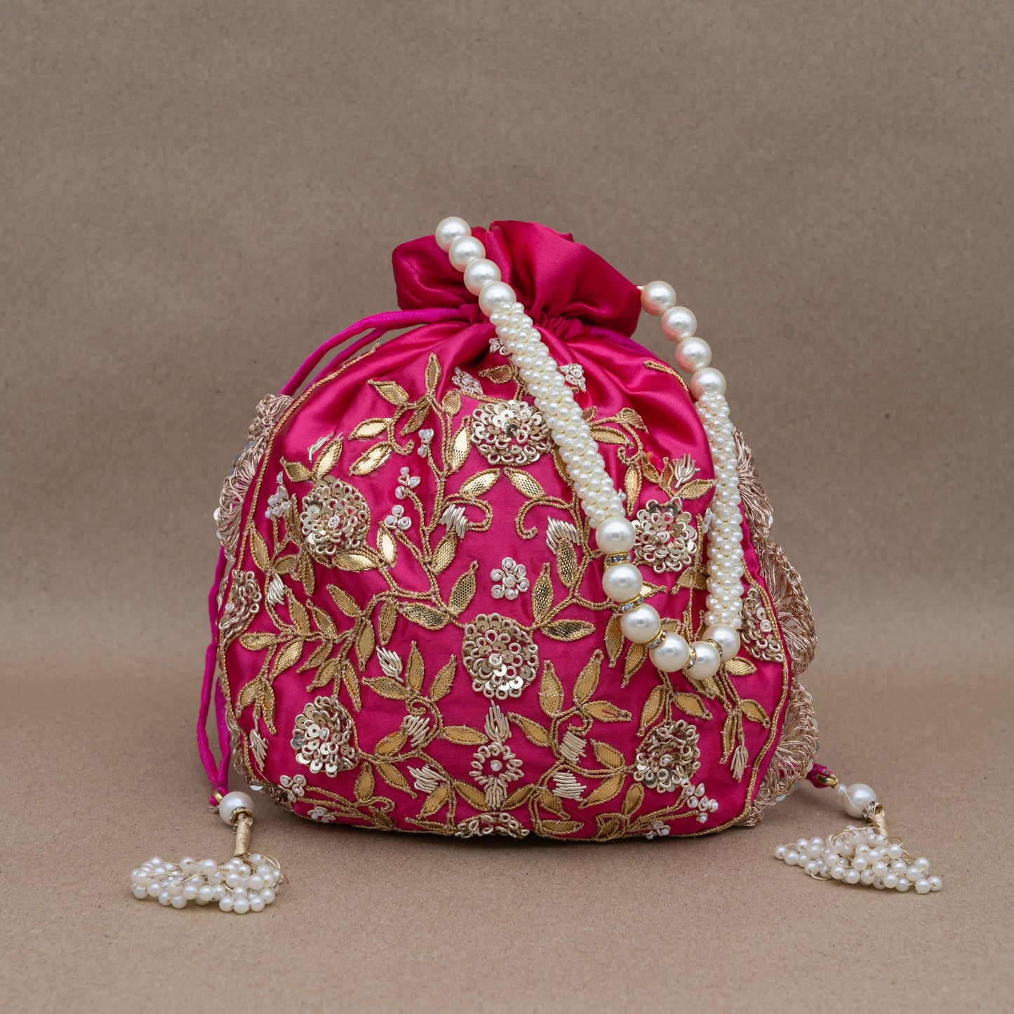 Saanj Women Fuschia Pink Satin Rajwadi Edit Designer Potlis