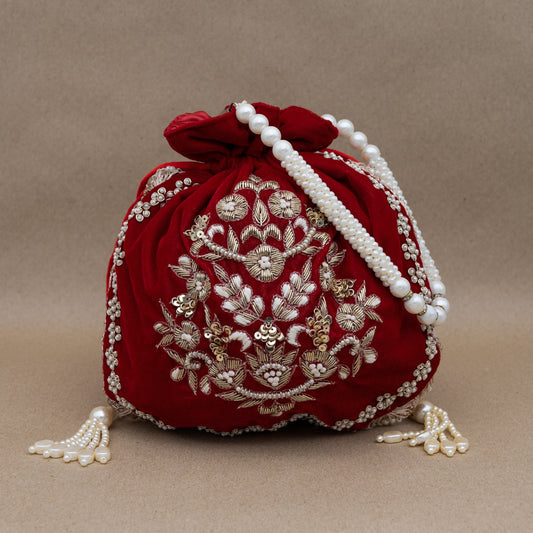 Saanj Women Red VELVET Rajwadi Edit Designer Potlis