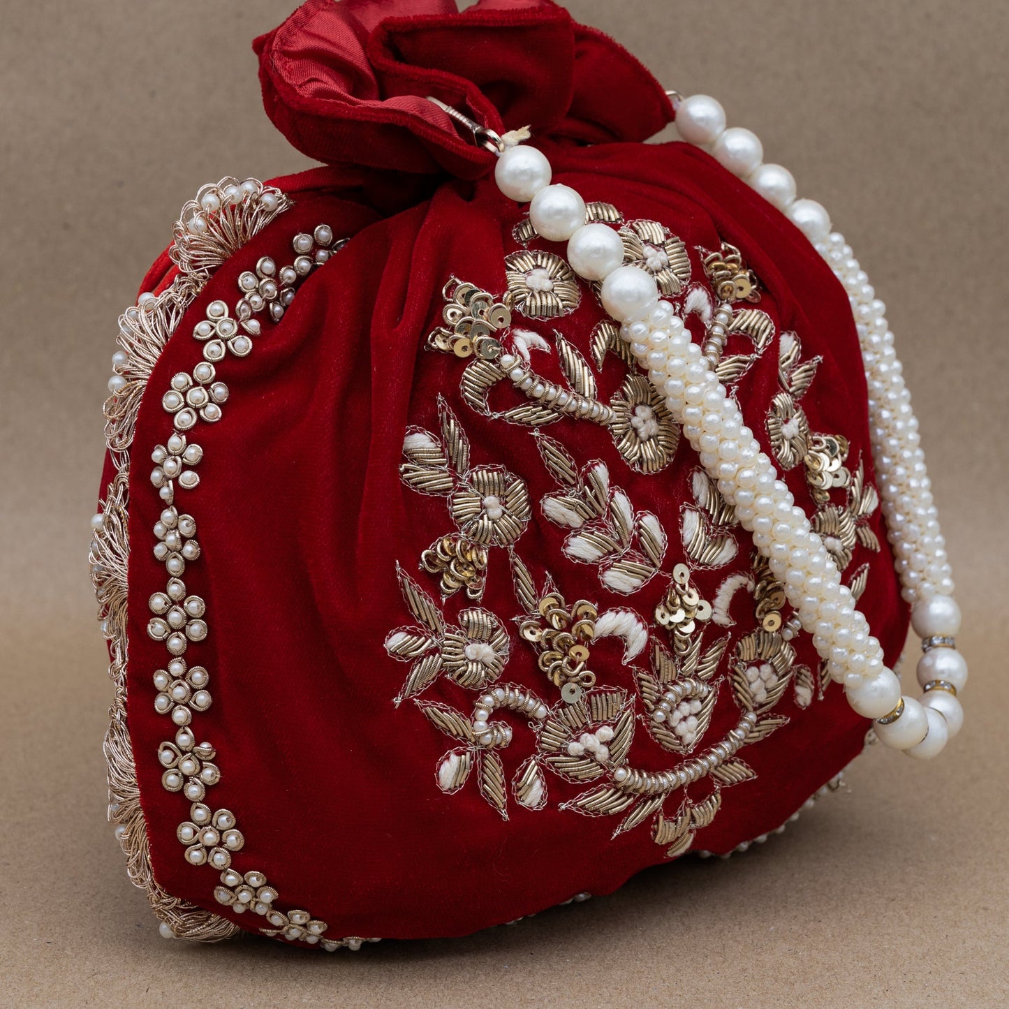 Saanj Women Red VELVET Rajwadi Edit Designer Potlis