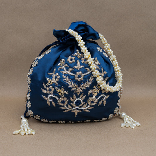 Saanj Women Royal Blue VELVET Rajwadi Edit Designer Potlis