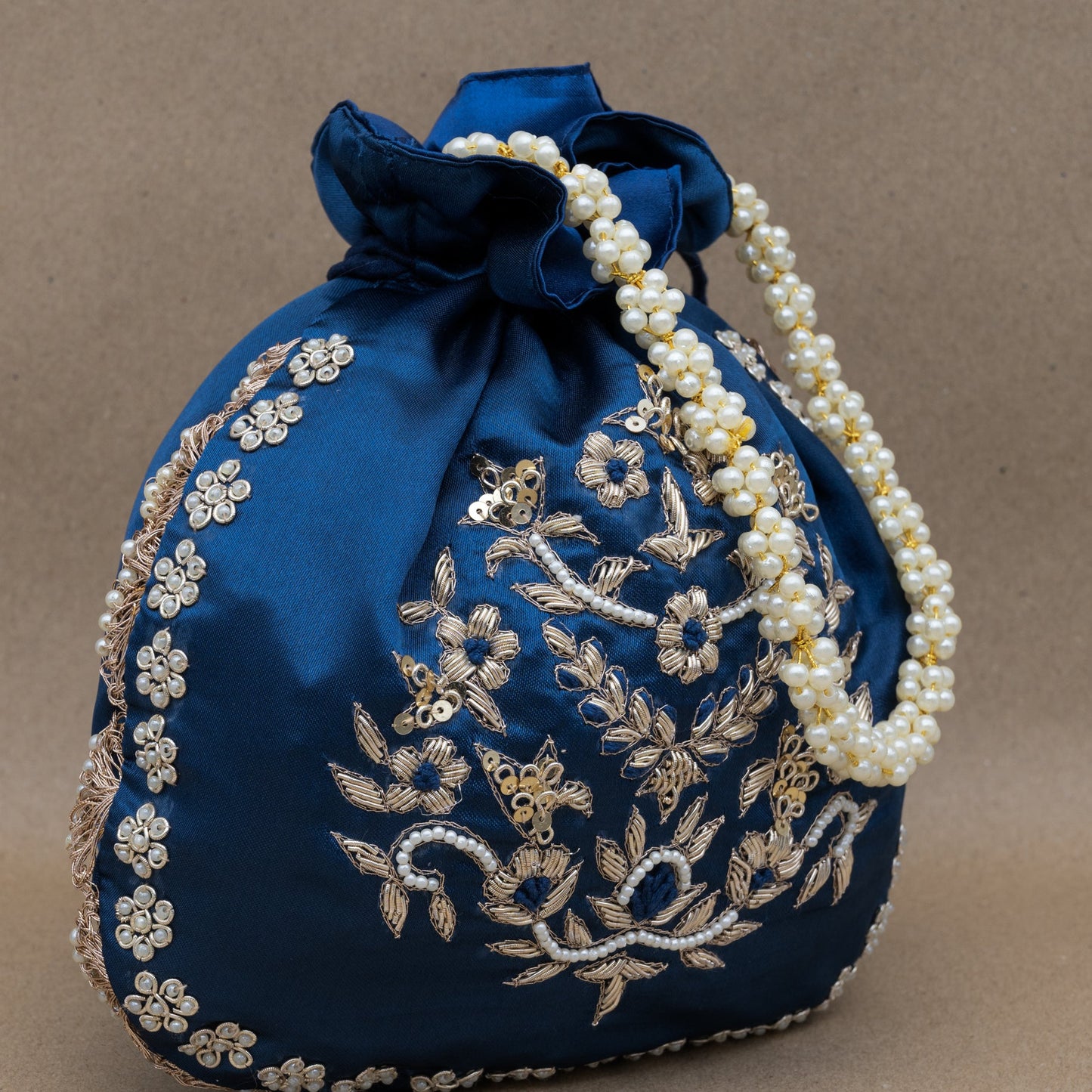 Saanj Women Royal Blue VELVET Rajwadi Edit Designer Potlis