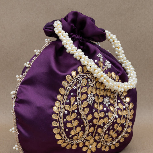 Saanj Women Purple Satin Rajwadi Edit Designer Potlis