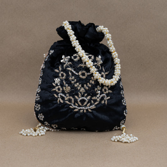 Saanj Women Black VELVET Rajwadi Edit Designer Potlis