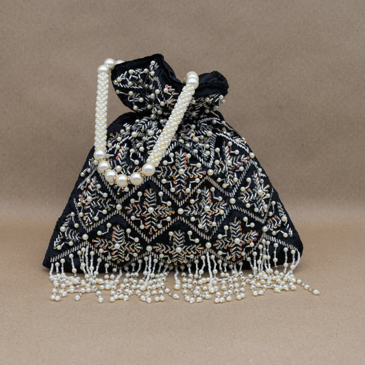Saanj Women Black VELVET Rajwadi Edit Designer Potlis