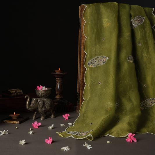 Nayaab Teej Moss Green Dupatta