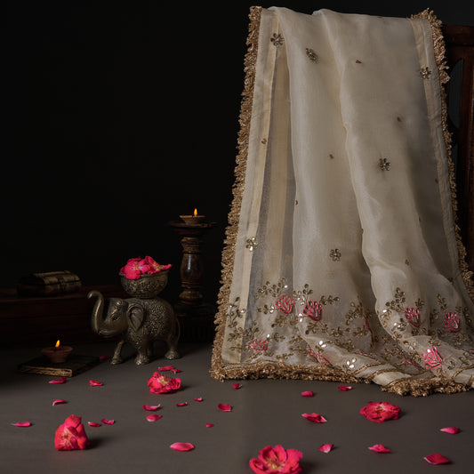 Nayaab Mira Ivory Blossom Zardozi Dupatta